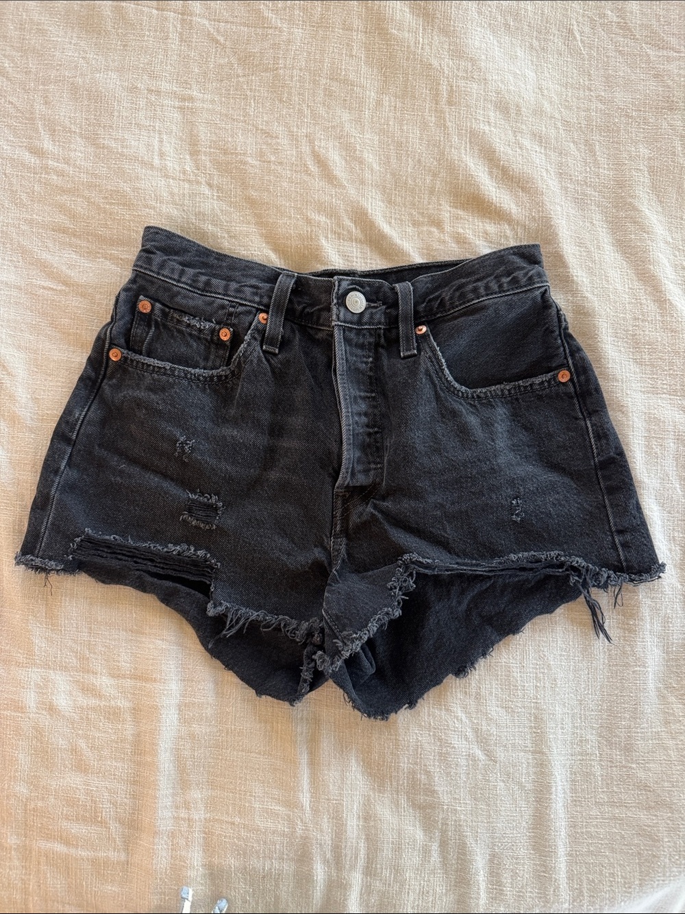 Levi's 501 Black Distressed High-Rise Jean Shorts